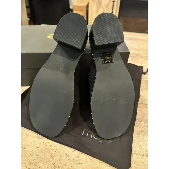 NEW In Box Maje Wave Suede Black Block Heel Mules Womens 38 / 7.5 - Picture 4 of 7